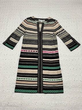 Diane Von Furstenberg Black, Cream & Teal Striped Midi Dress with Pink Accents